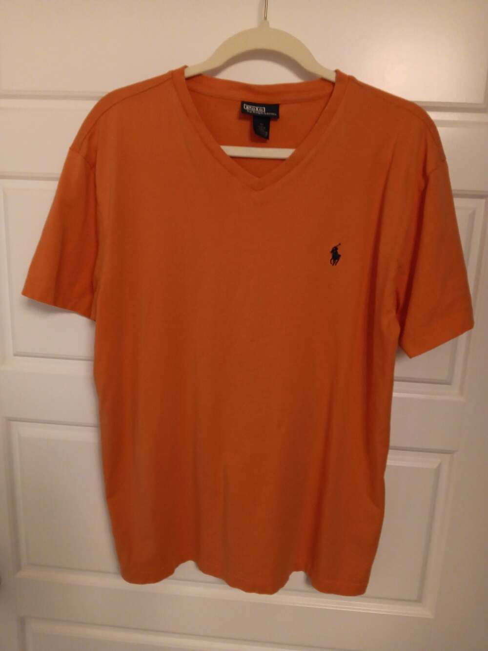 Polo Ralph Lauren Men's Orange V-Neck T-Shirt with Embroidered Pony Logo